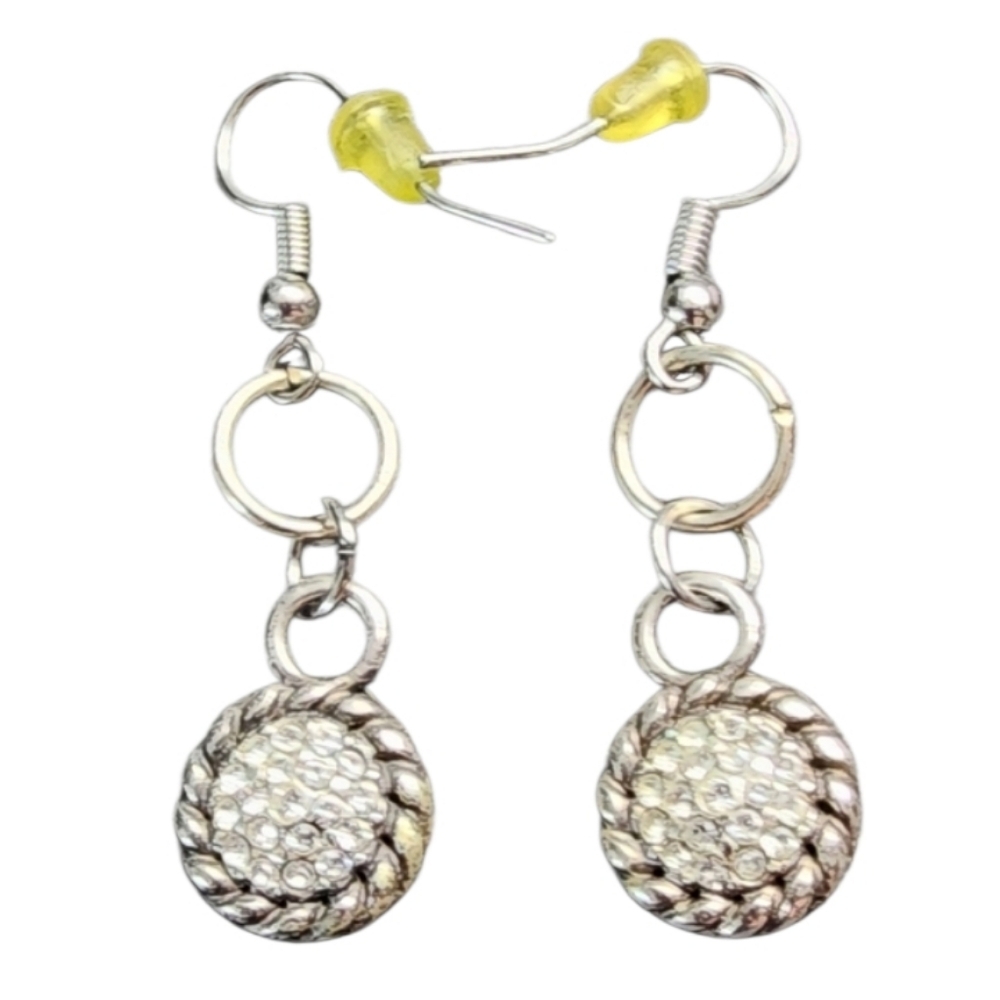 Silvertone Rhinestone Pearl Dangle Earrings